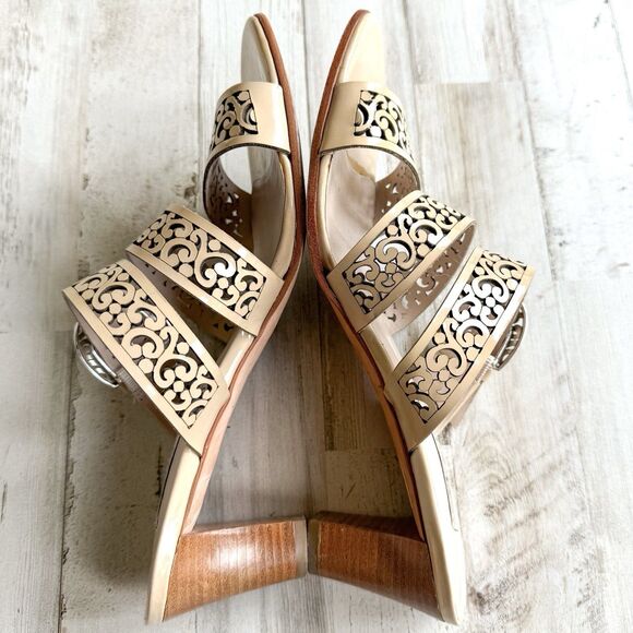 BRIGHTON Tinsel Leather Strappy High Heel Open Toe Beige Sandals Womens Size 7.5 - Picture 8 of 16